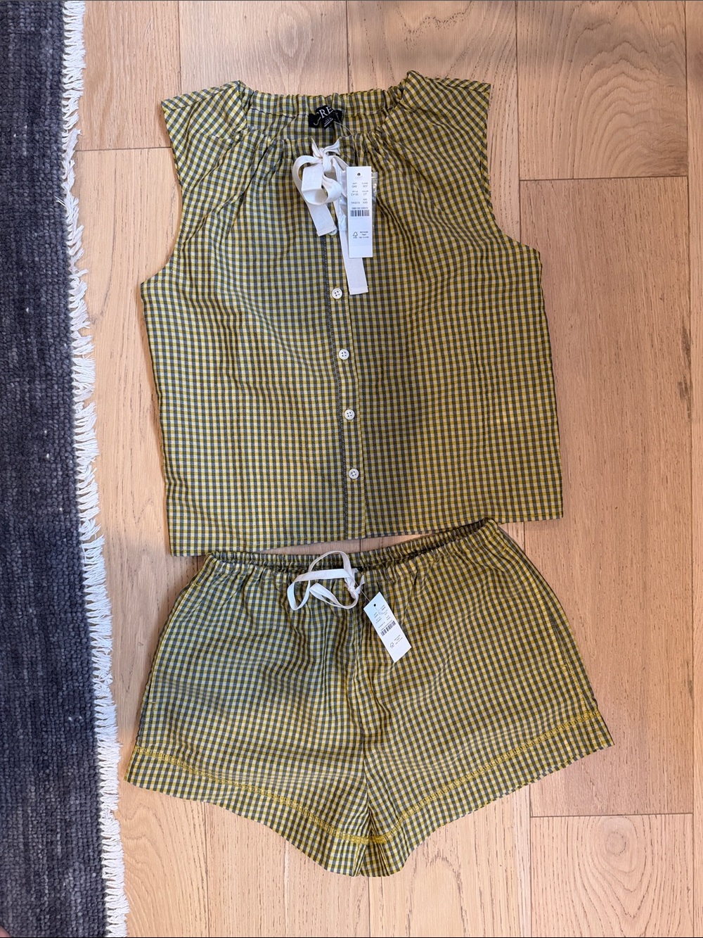 J. Crew set - Yellow-Green Gingham Button Tank & Shorts Set